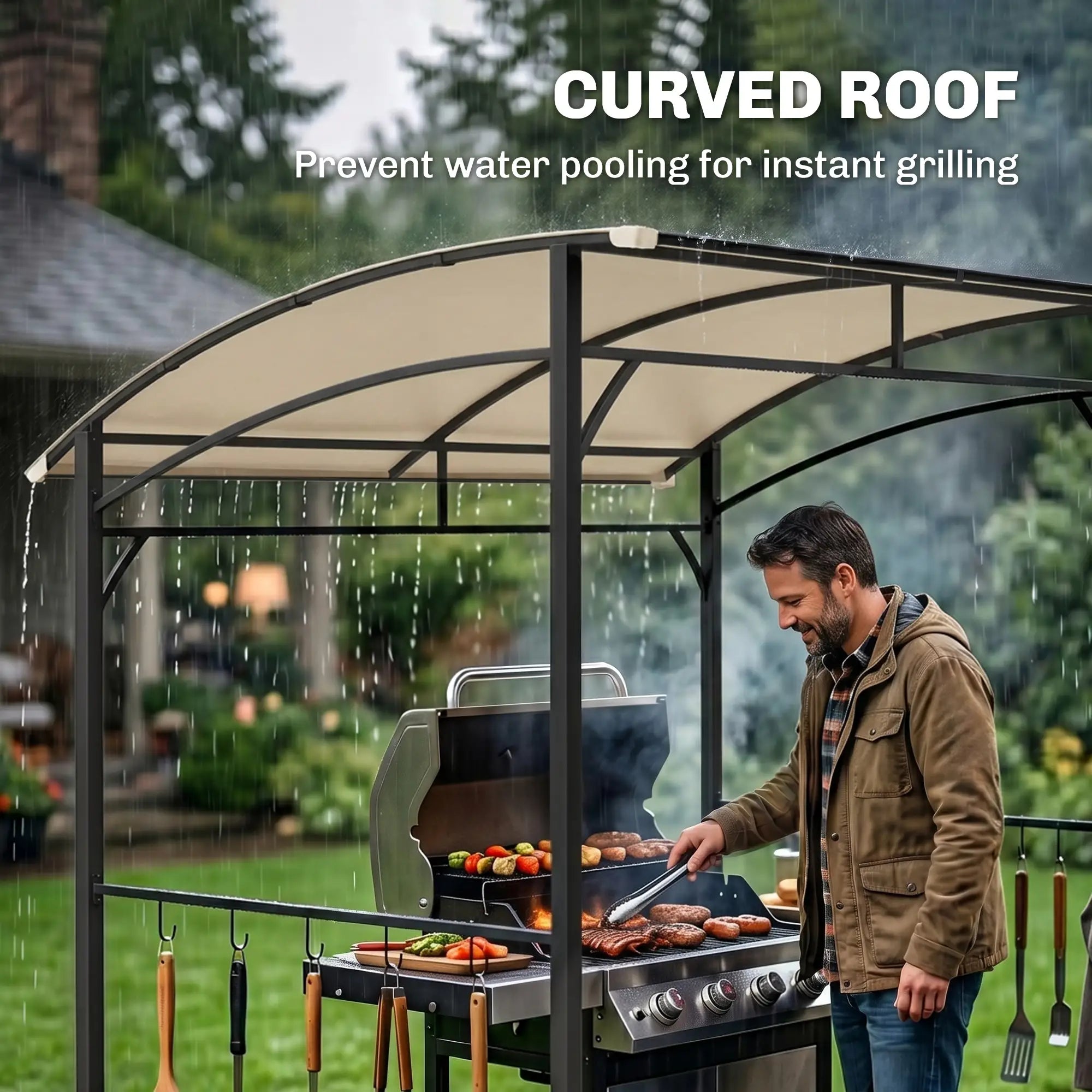 7' x 5' BBQ Grill Gazebo Tent, Steel Frame, Hooks, Beige BBQ Grill Gazebos at Gallery Canada