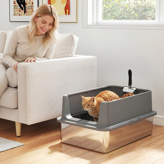 XL Stainless Steel Cat Litter Box, High Wall, Odor Free, Steel Cat Litter Box Enclosures Dark Grey, Stainless Steel at Gallery Canada