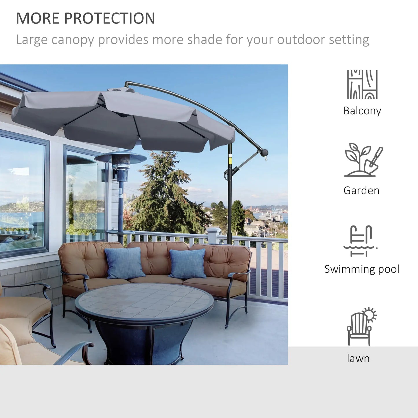 9FT Offset Hanging Patio Umbrella, Easy Tilt, Cross Base, 8 Ribs, Dark Grey Cantilever Umbrellas at Gallery Canada