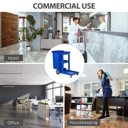 Commercial Janitorial Cart, 3 Tier Shelves, Cleaning Trolley, Rubbish Bag, Mop Mount, Blue Household Supplies at Gallery Canada