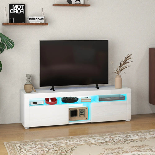Modern TV Stand with Storage, LED Lights, 55