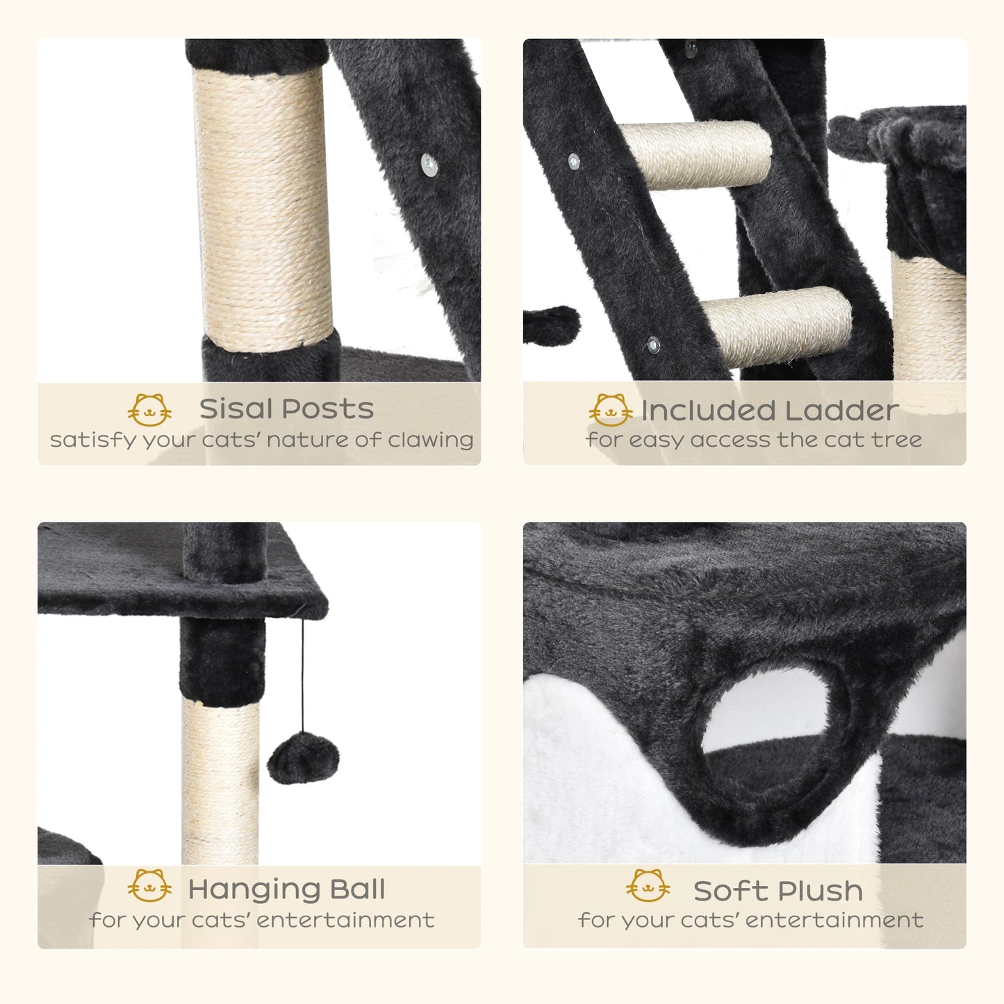94"-102" Floor to Ceiling Cat Tree, Multi-Level Play House, Scratching Post Floor to Ceiling Cat Trees at Gallery Canada