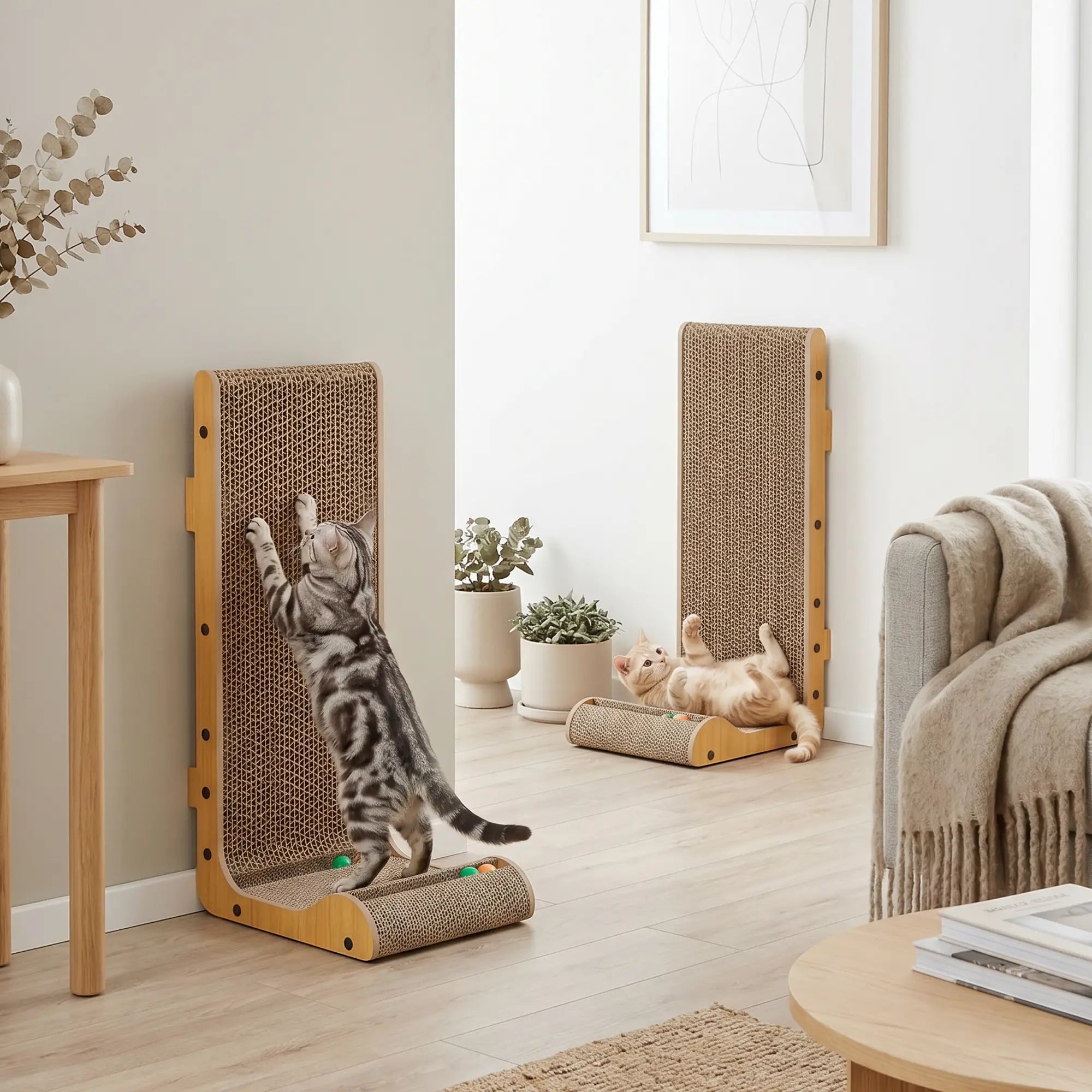 2PCS L-Shape Cat Scratching Board With 3 Toy Balls, Catnip, Black Cat Posts at Gallery Canada