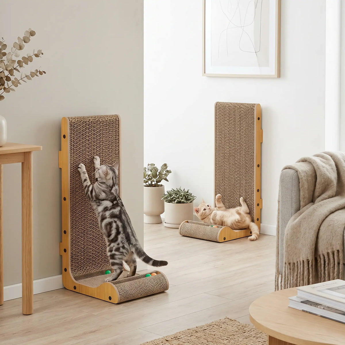 2PCS L-Shape Cat Scratching Board With 3 Toy Balls, Catnip, Black Cat Posts at Gallery Canada