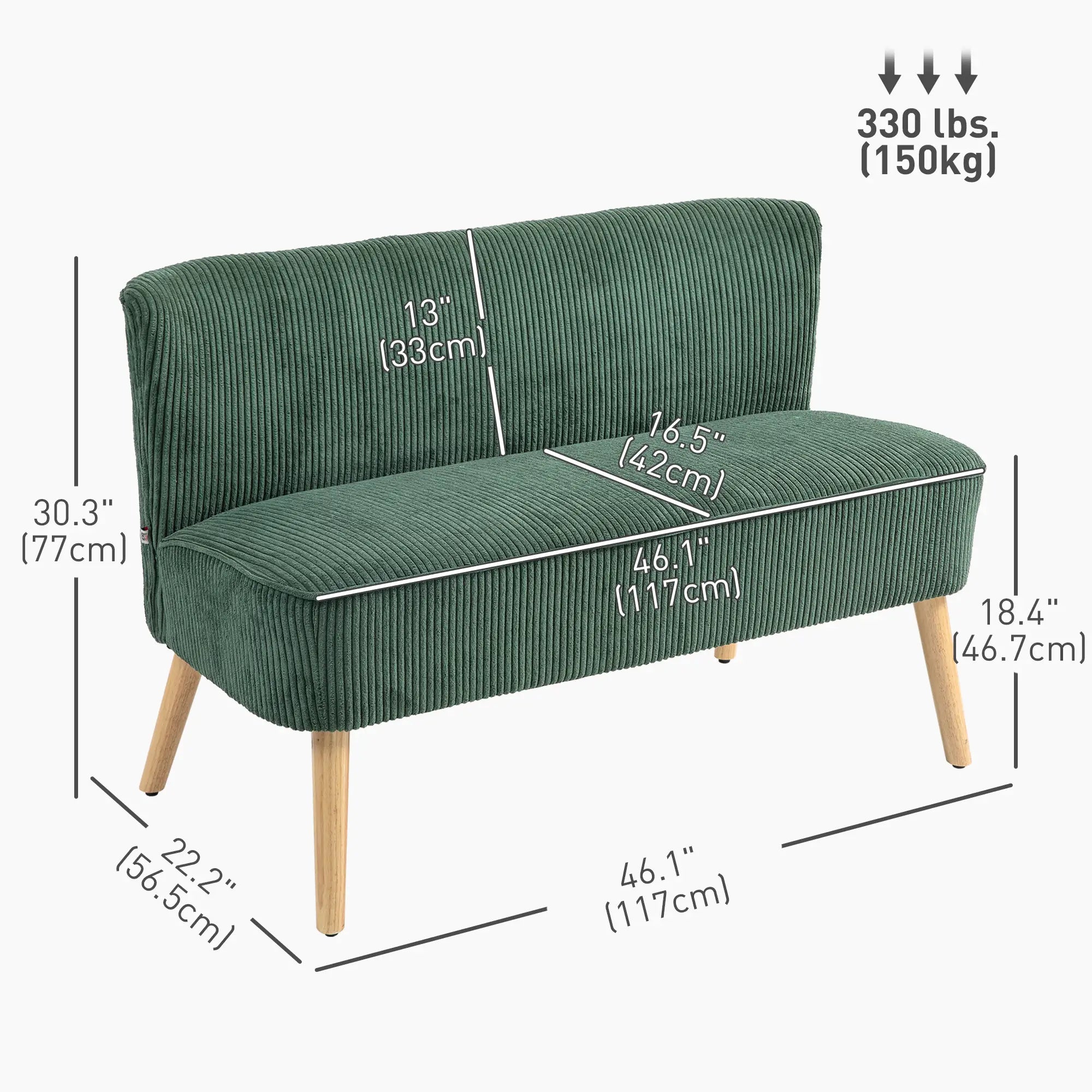 Modern 2 Seater Sofa, Upholstered Couch with Rubber Wood Legs, Green 2-Seater Sofas at Gallery Canada