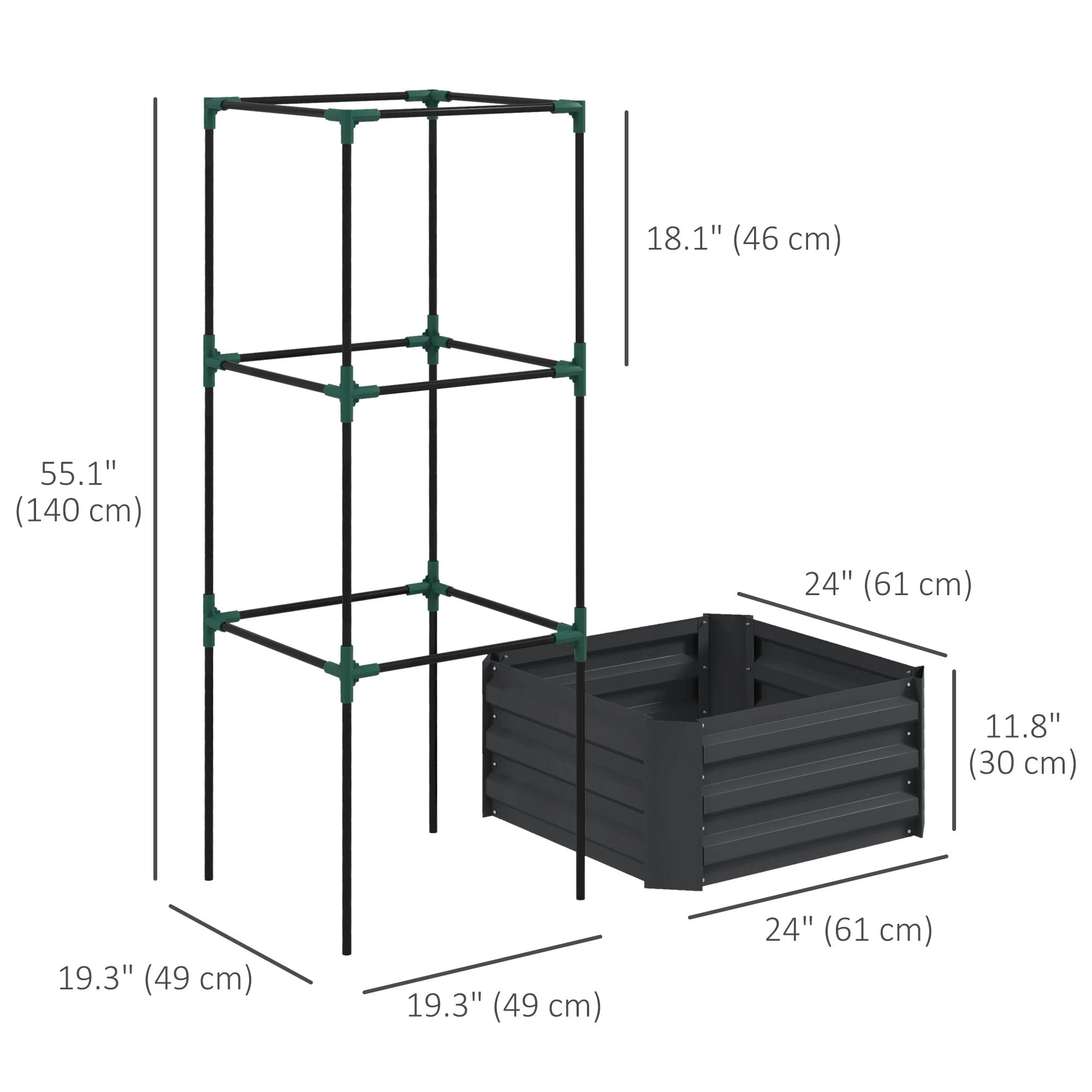 Galvanized Planter Box, Raised Garden Bed with Trellis, Grey Galvanized Planter Boxes at Gallery Canada