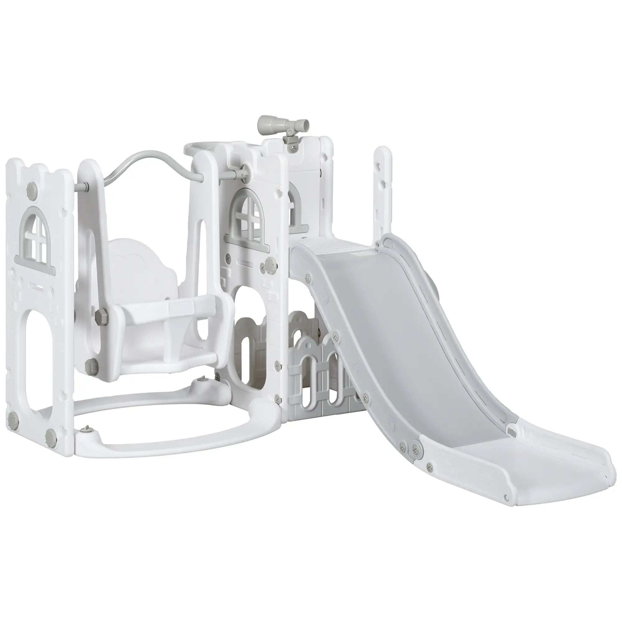6-in-1 Baby Swing Playset, Indoor with Basketball Hoop, Climber, Grey Gym Sets & Swings Grey, White at Gallery Canada