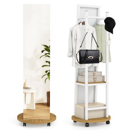 Coat Rack with Full Length Mirror Freestanding Coat Tree with 3 Hooks, Natural Coat Racks & Hall Trees at Gallery Canada