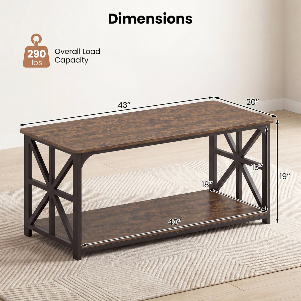 Coffee Table 2-Tier with Storage Shelf, Brown Coffee Tables at Gallery Canada