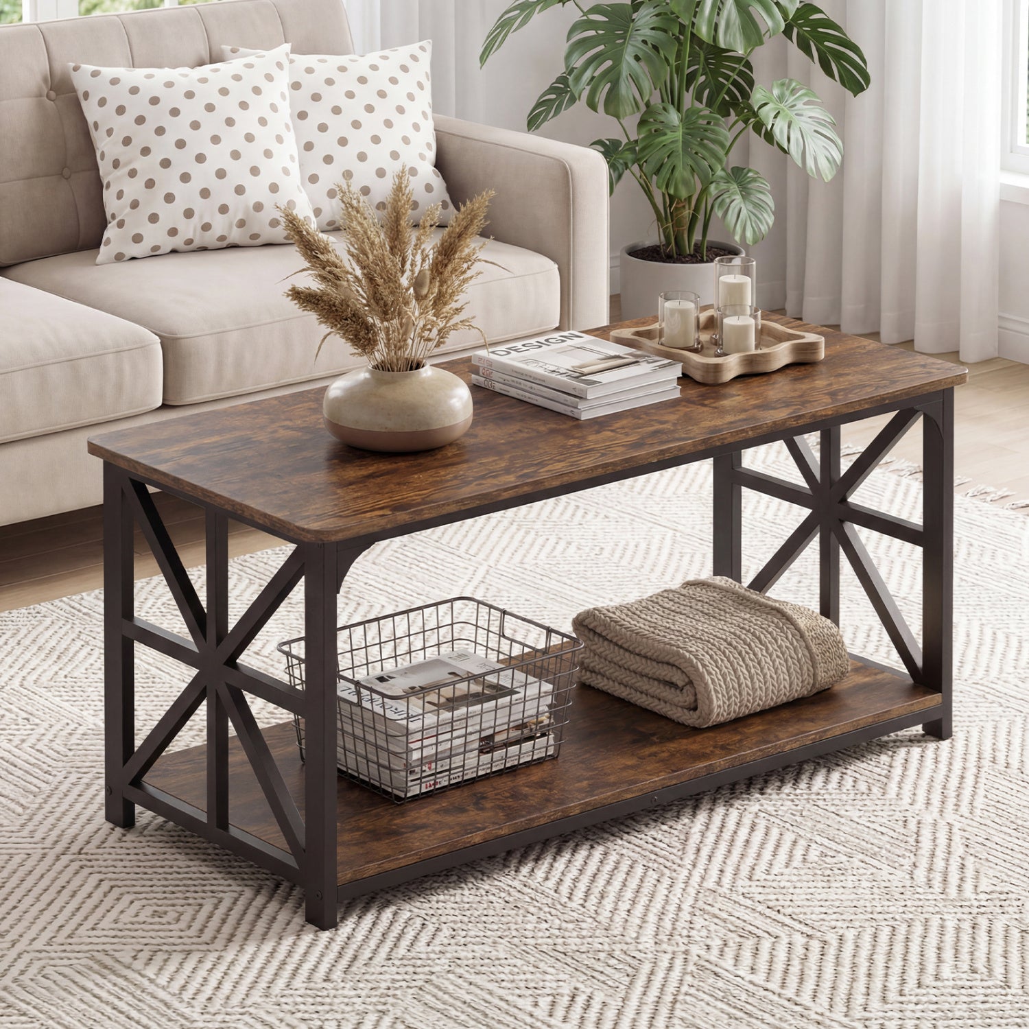 Coffee Table 2-Tier with Storage Shelf, Brown Coffee Tables at Gallery Canada