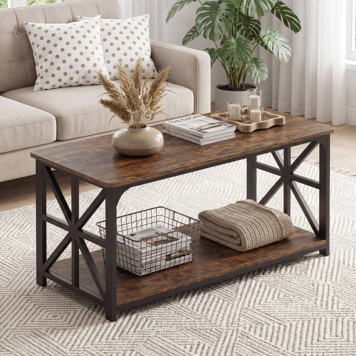 Coffee Table 2-Tier with Storage Shelf, Brown Coffee Tables at Gallery Canada