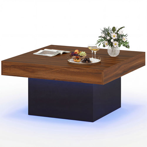 Coffee Table With LED Lights, Rustic Brown