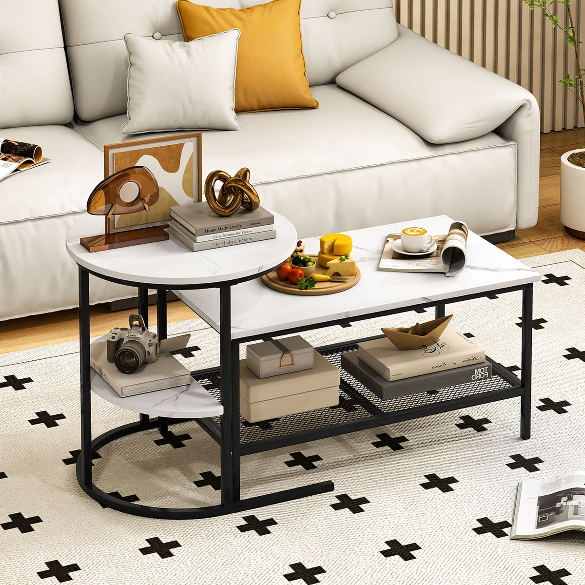 2-Tier Rectangular Coffee Table Set, White Coffee Tables at Gallery Canada