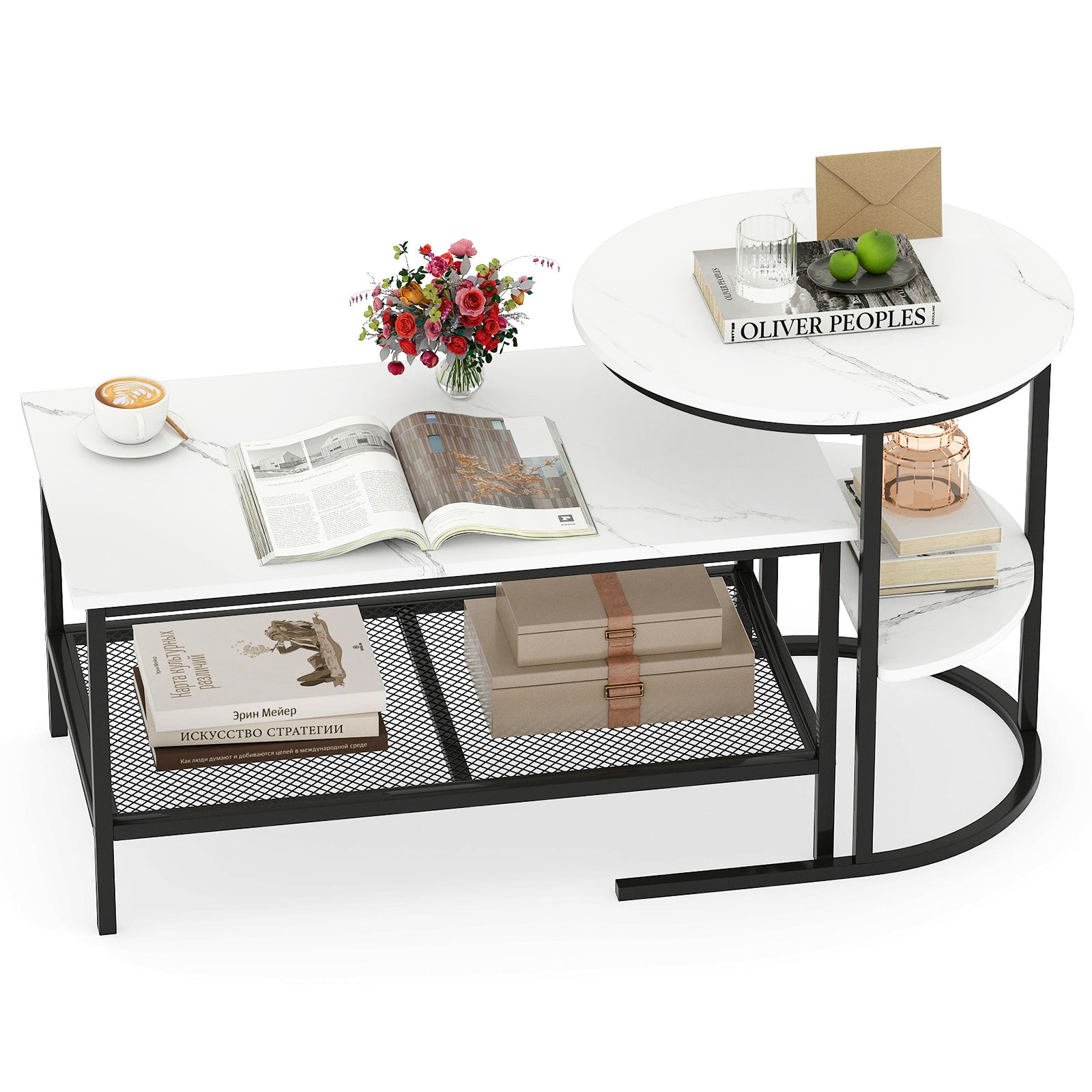 2-Tier Rectangular Coffee Table Set, White Coffee Tables at Gallery Canada
