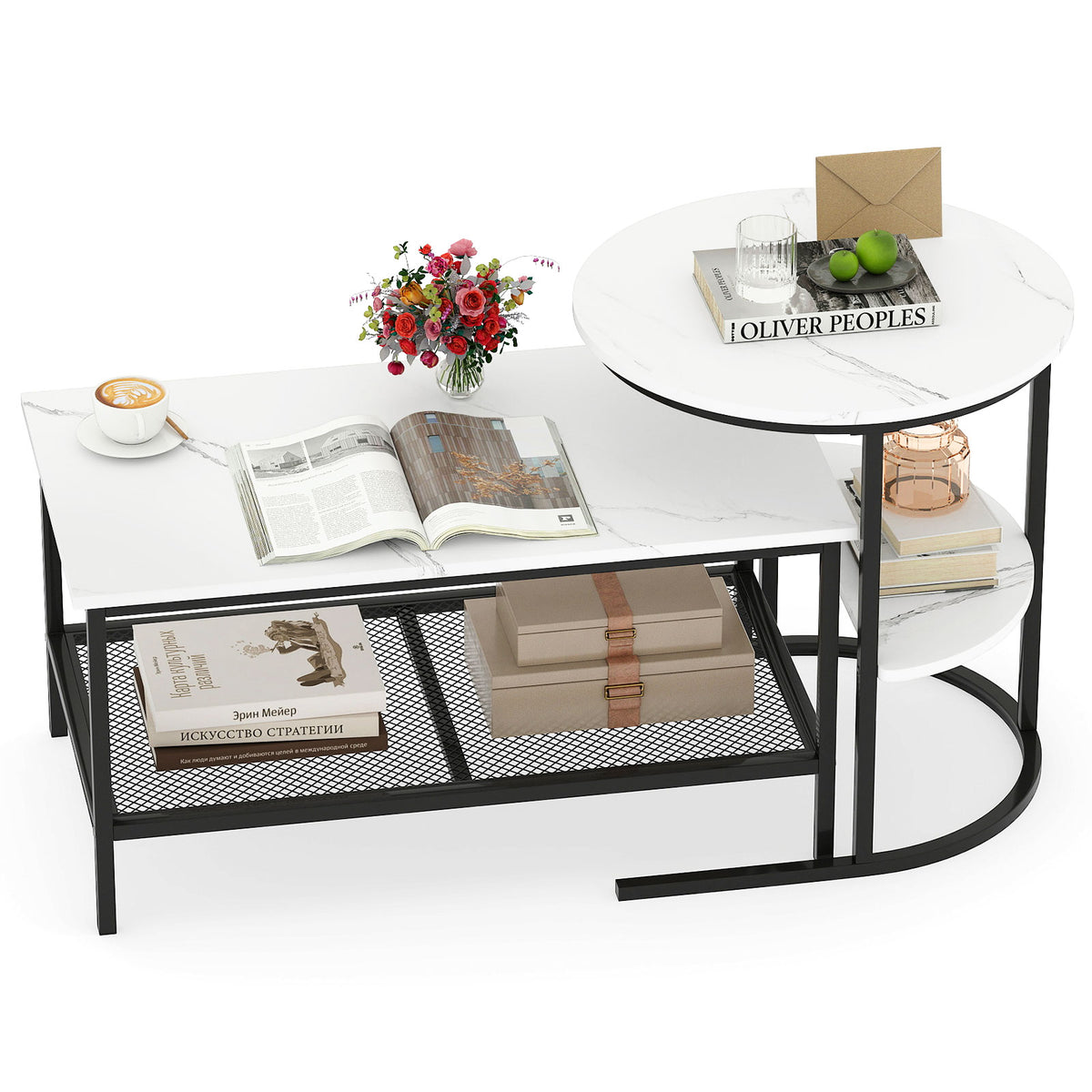 2-Tier Rectangular Coffee Table Set, White Coffee Tables at Gallery Canada