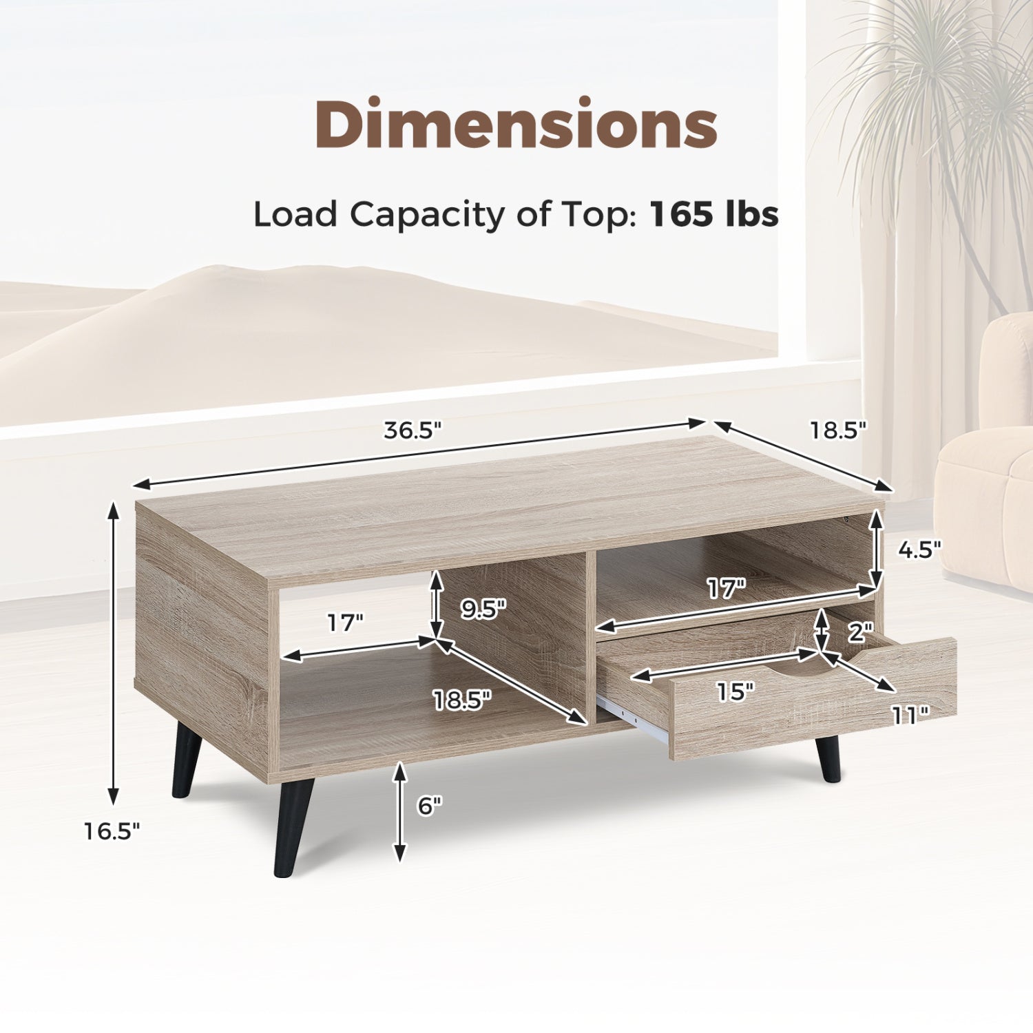 Rustic Rectangle Coffee Table With Storage, Natural Coffee Tables at Gallery Canada