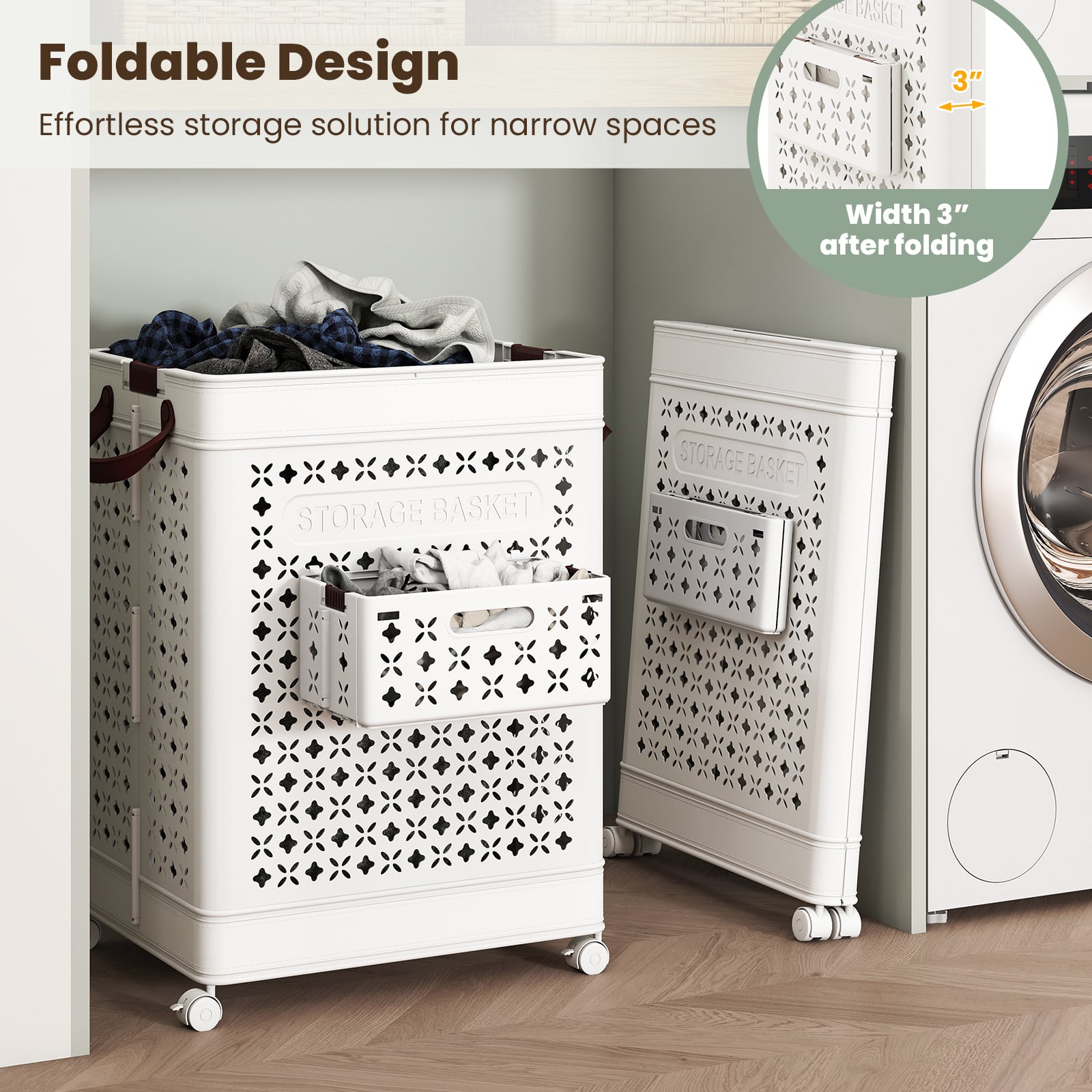 Collapsible Laundry Basket, 20 Gallon Plastic Storage Bin, White Laundry Baskets at Gallery Canada
