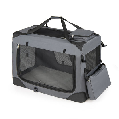 Collapsible Soft Dog Crate Travel Crate with Mesh Windows and 3 Doors-L, Gray Dog Kennels at Gallery Canada