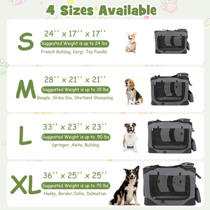 Collapsible Soft Dog Crate Travel Crate with Mesh Windows and 3 Doors-L, Gray Dog Kennels at Gallery Canada