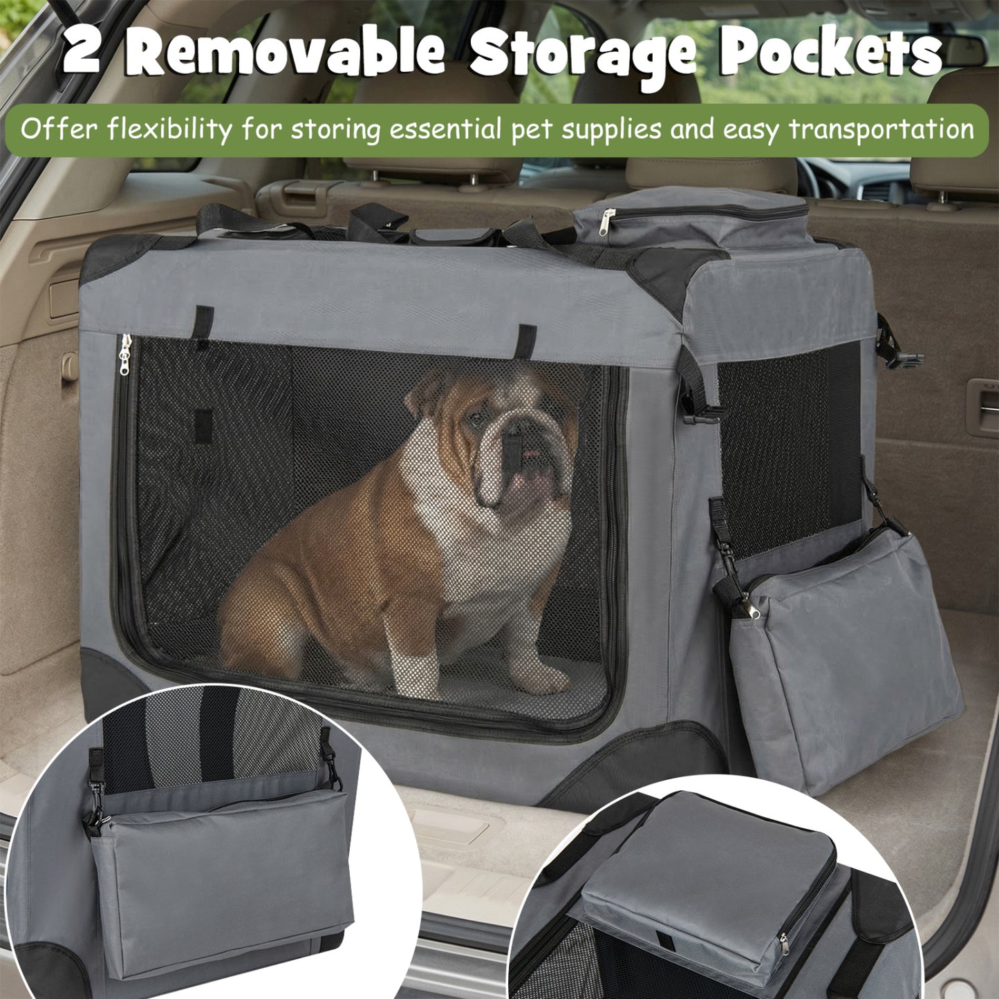 Collapsible Soft Dog Crate Travel Crate with Mesh Windows and 3 Doors-L, Gray Dog Kennels at Gallery Canada