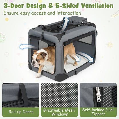 Collapsible Soft Dog Crate Travel Crate with Mesh Windows and 3 Doors-L, Gray Dog Kennels at Gallery Canada