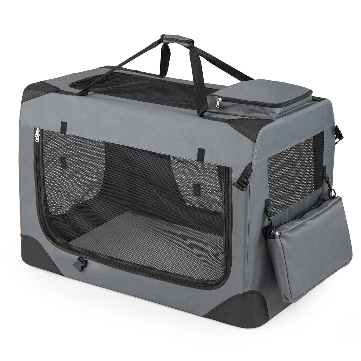 Collapsible Soft Dog Crate Travel Crate with Mesh Windows and 3 Doors-XL, Gray Dog Kennels Gray at Gallery Canada