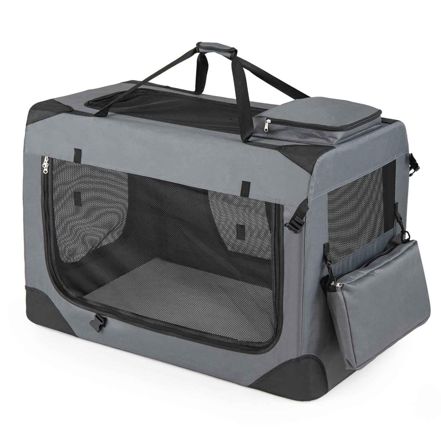 Collapsible Soft Dog Crate Travel Crate with Mesh Windows and 3 Doors-XL, Gray Dog Kennels Gray at Gallery Canada