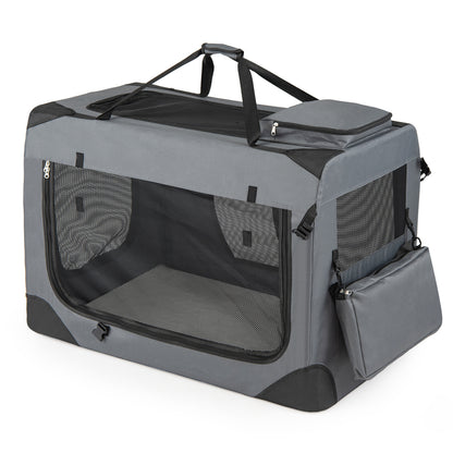Collapsible Soft Dog Crate Travel Crate with Mesh Windows and 3 Doors-XL, Gray Dog Kennels Gray at Gallery Canada