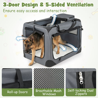 Collapsible Soft Dog Crate Travel Crate with Mesh Windows and 3 Doors-XL, Gray Dog Kennels at Gallery Canada