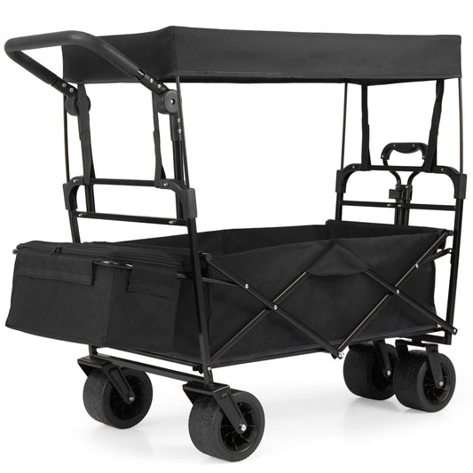 Collapsible Wagon, Removable Canopy, Adjustable Handles, Black Camping Furniture Black at Gallery Canada