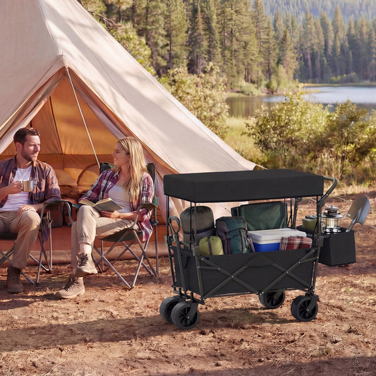 Collapsible Wagon With Removable Canopy, Detachable Storage Bag, Black Camping Furniture Black at Gallery Canada