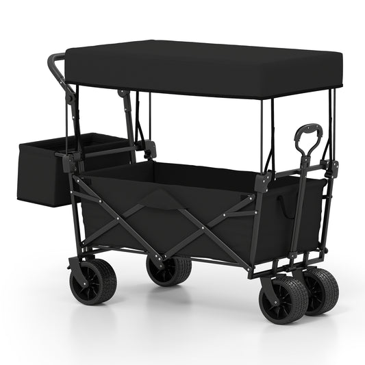 Collapsible Wagon With Removable Canopy, Detachable Storage Bag, Black Camping Furniture Black at Gallery Canada