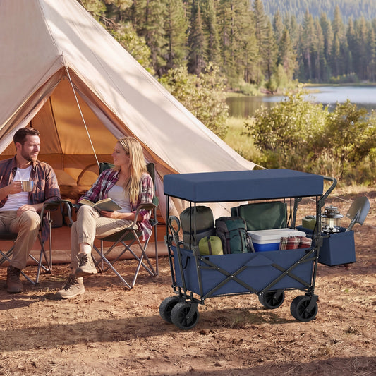 Collapsible Wagon, Removable Canopy, Detachable Storage Bag, Blue Camping Furniture Blue at Gallery Canada