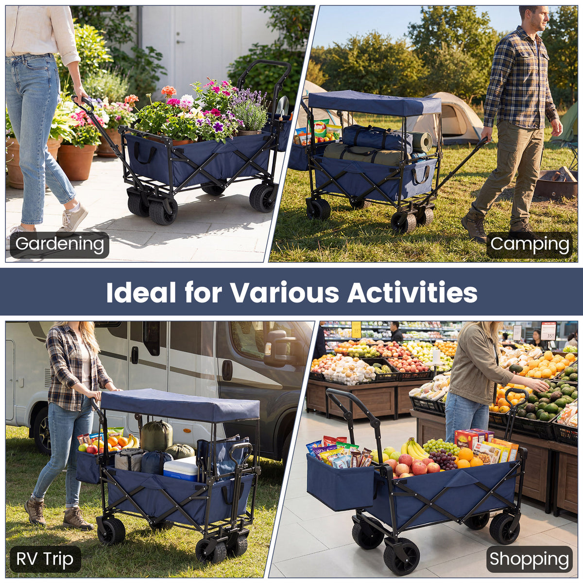 Collapsible Wagon, Removable Canopy, Detachable Storage Bag, Blue Camping Furniture at Gallery Canada