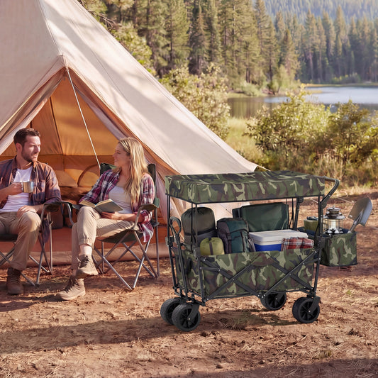 Collapsible Wagon, Removable Canopy, Detachable Storage Bag, Green Camping Furniture Green at Gallery Canada