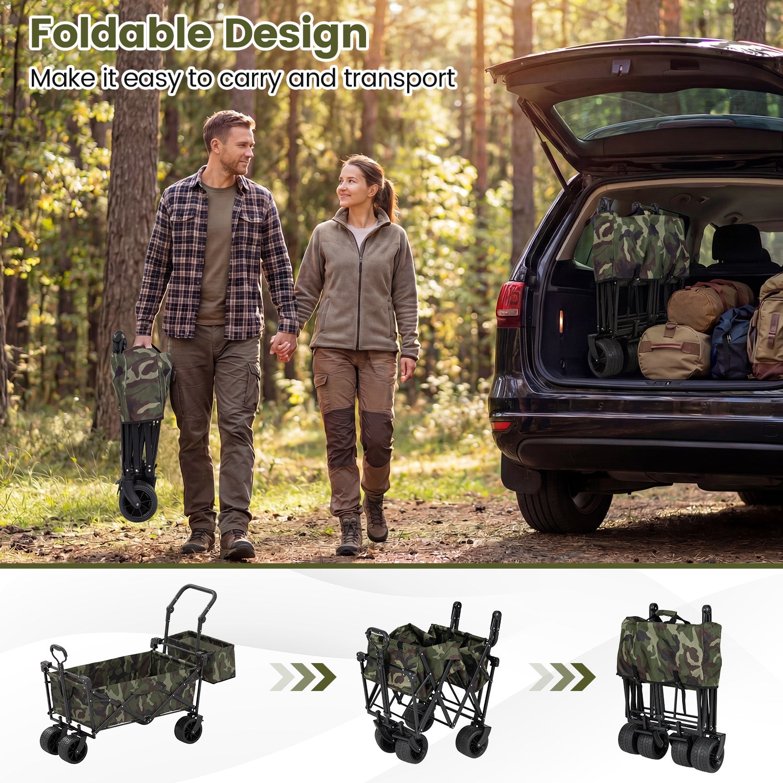 Collapsible Wagon, Removable Canopy, Detachable Storage Bag, Green Camping Furniture at Gallery Canada