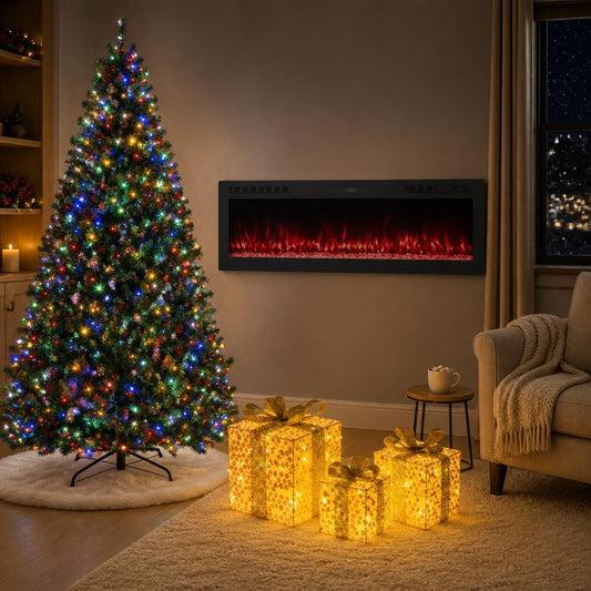 60" WiFi Fireplace, 7ft Christmas Tree, 3 Lighted Gift Boxes Christmas Decor & Accessories Options at Gallery Canada