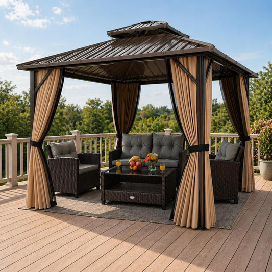 10x10 Hardtop Gazebo With 4-Piece Patio Conversation Set Outdoor & Patio Furniture Mix Brown at Gallery Canada