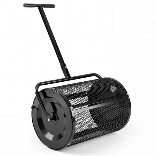 24 Inch Peat Moss Spreader Roller, Height-Adjustable T-Shape Handle, Black Lawn Care Tools Black at Gallery Canada