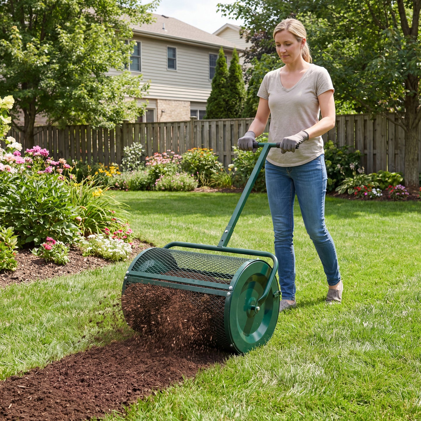 24 Inch Peat Moss Compost Spreader Roller, Height Adjustable T Handle, Green Lawn Care Tools at Gallery Canada