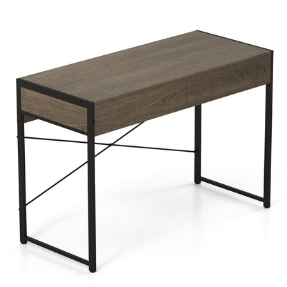 Computer Desk With 2 Drawers, 44 Inch, Oak, Metal Frame Computer Desks at Gallery Canada