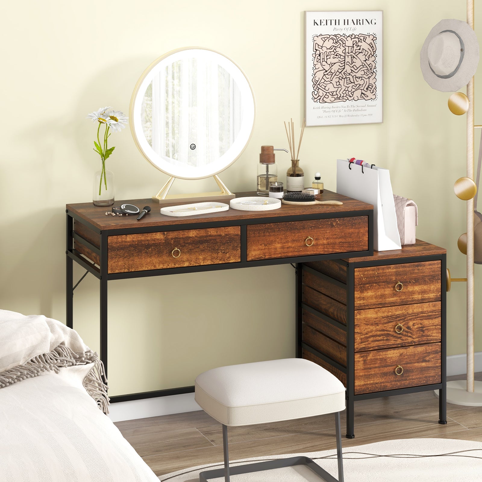 Computer Desk With 5 Drawers, Side File Cabinet, Brown Computer Desks at Gallery Canada