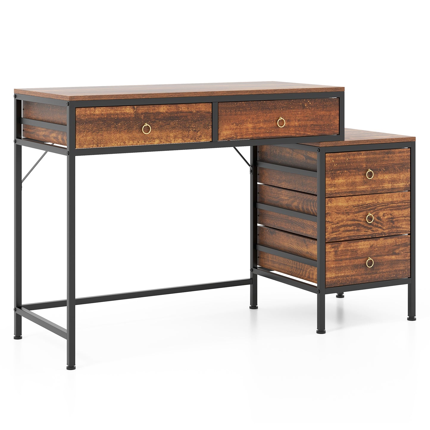 Computer Desk With 5 Drawers, Side File Cabinet, Brown Computer Desks Rustic Brown at Gallery Canada