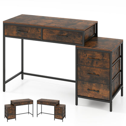Computer Desk With 5 Drawers, Printer Stand, Brown Computer Desks Rustic Brown at Gallery Canada