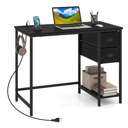 Computer Desk With Charging Station, 2 Fabric Drawers, Black Computer Desks Black at Gallery Canada