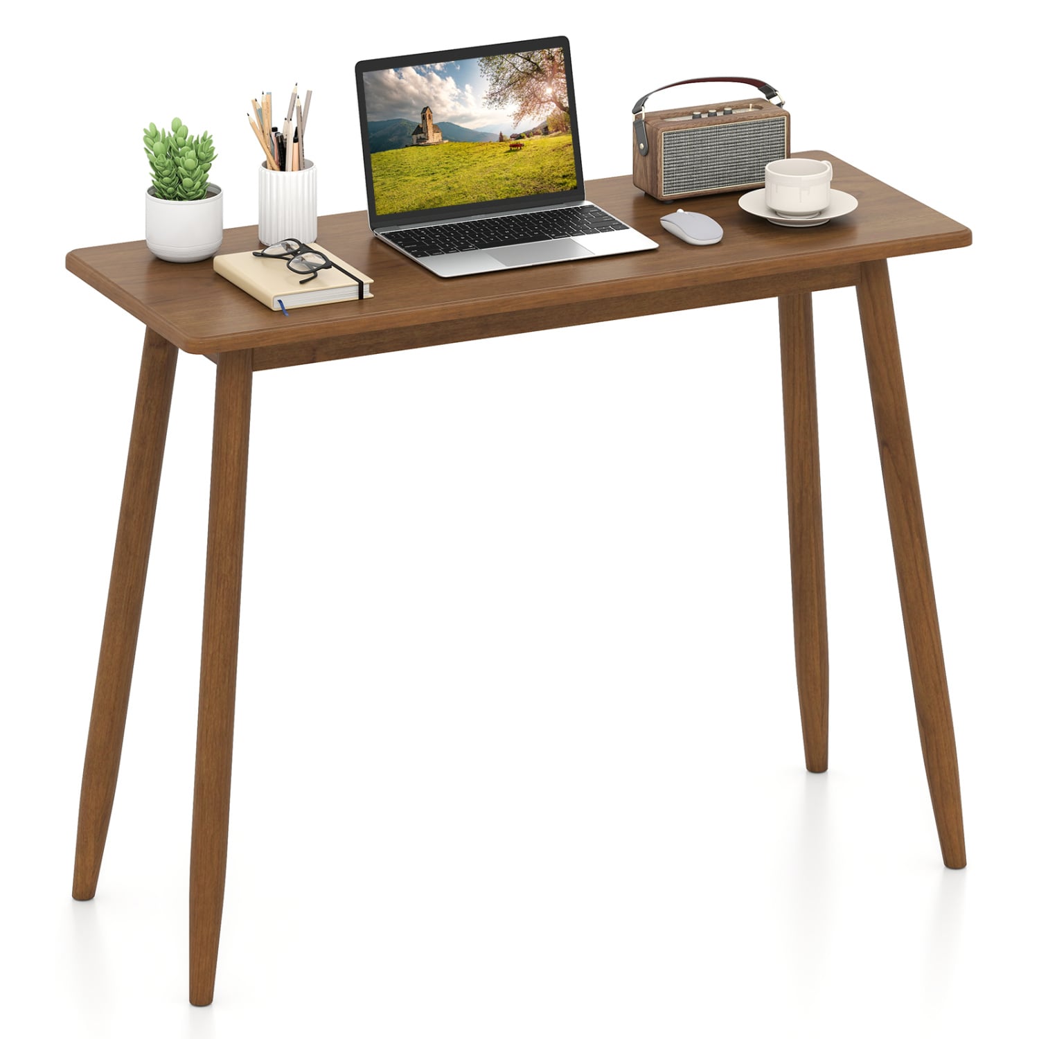 Computer Desk with Rubber Wood Legs, Walnut Writing Desks Walnut at Gallery Canada