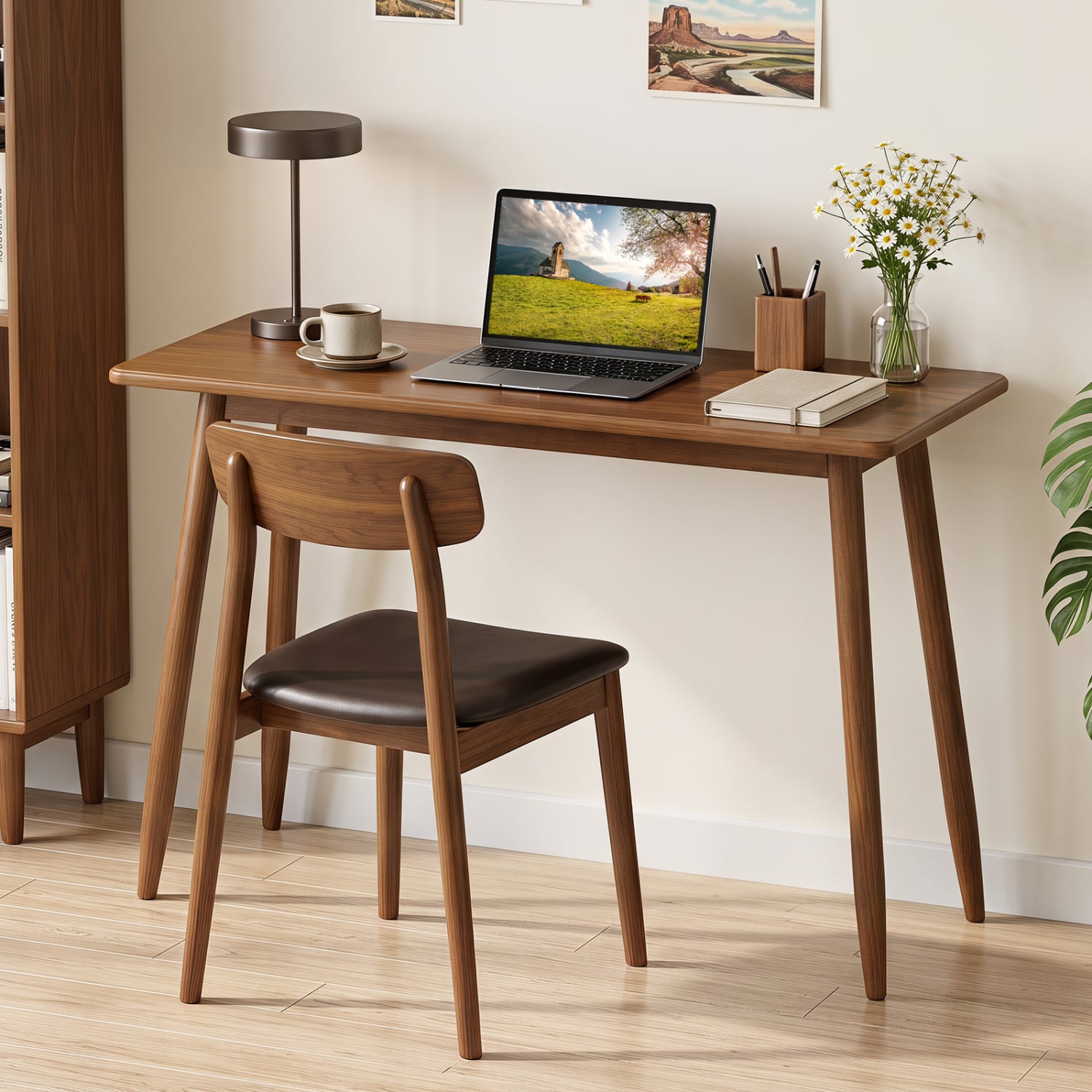 Computer Desk with Rubber Wood Legs, Walnut Writing Desks at Gallery Canada