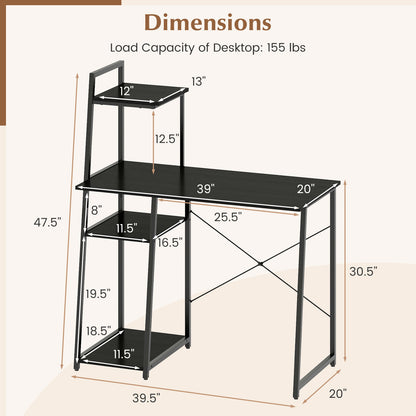 Computer Desk with Shelves and 3-Tier Storage Bookshelf, Black Writing Desks at Gallery Canada