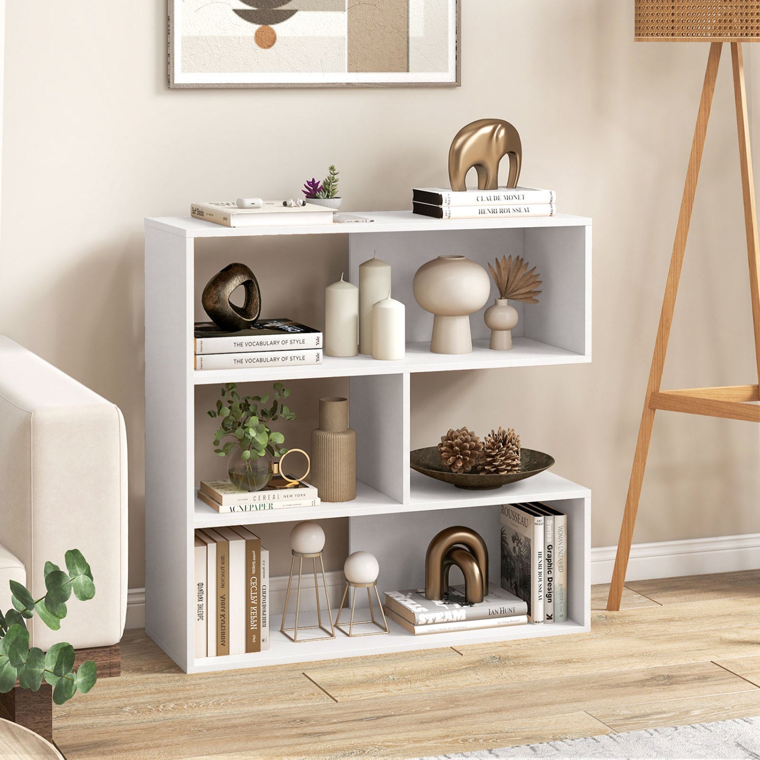 Concave Bookshelf, 3 Open Shelves, White Bookcases at Gallery Canada