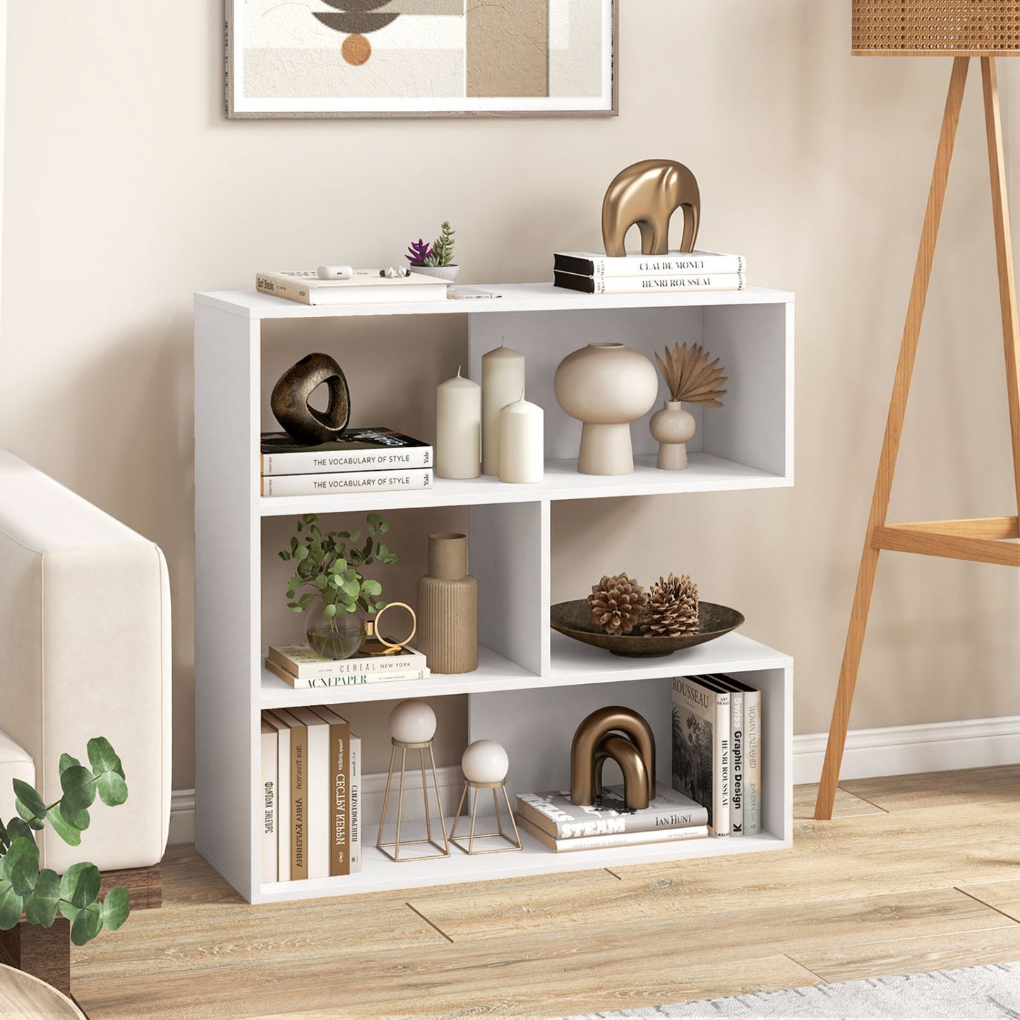 Concave Bookshelf, 3 Open Shelves, White Bookcases at Gallery Canada